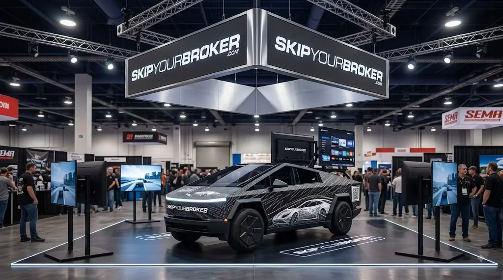 Concept preview of the Skip Your Broker exhibit at SEMA Show 2026