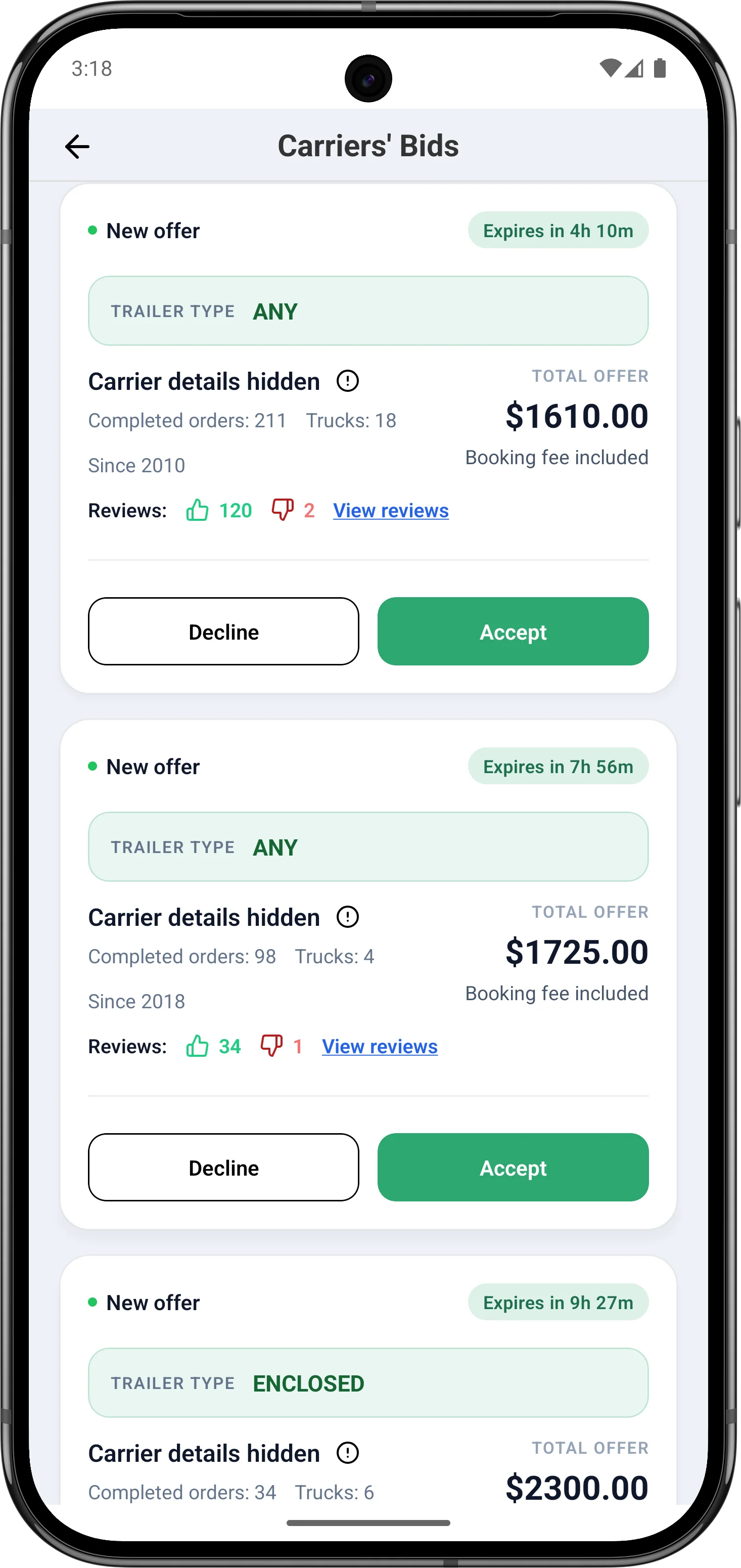 Skip Your Broker carrier offers screen