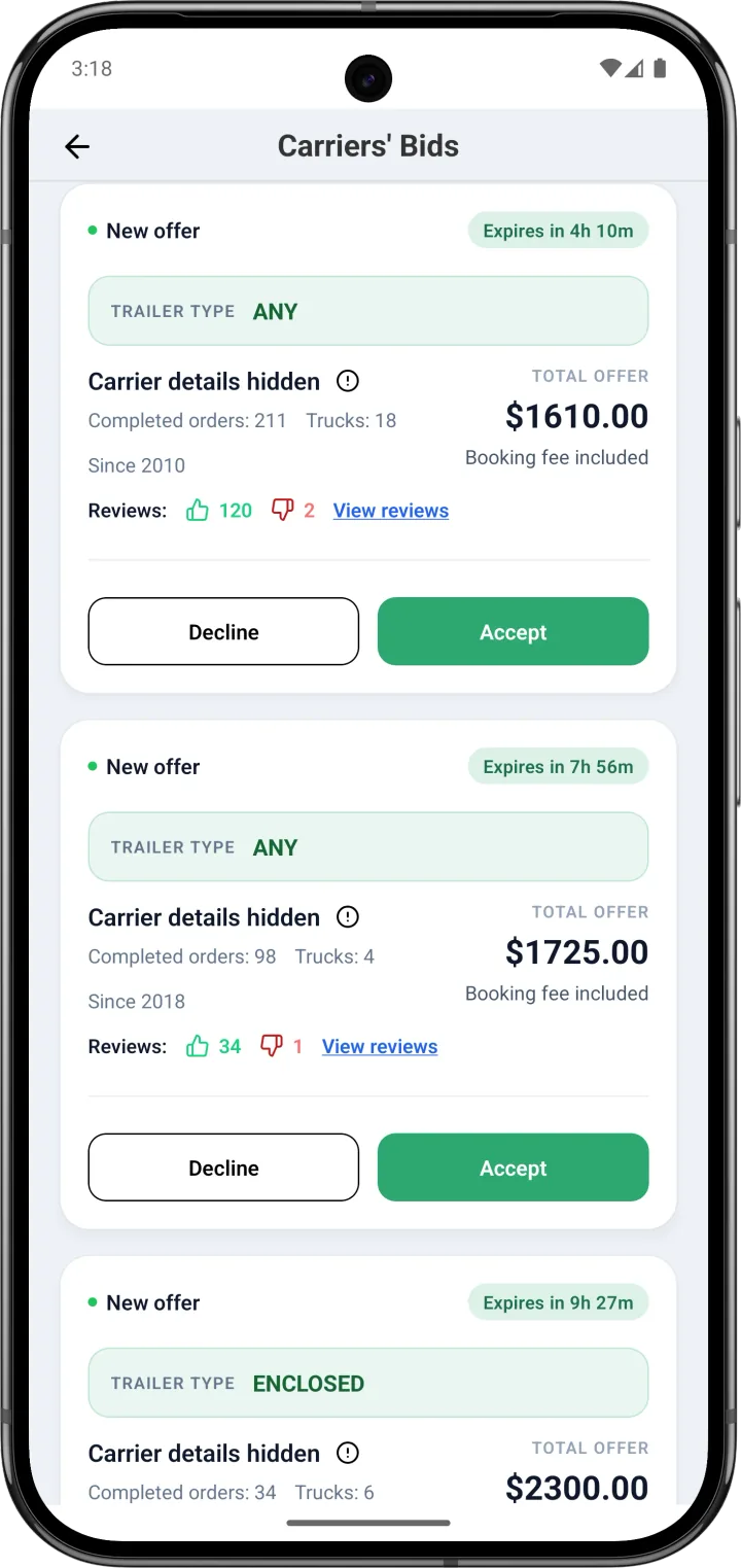 Skip Your Broker carrier offers screen