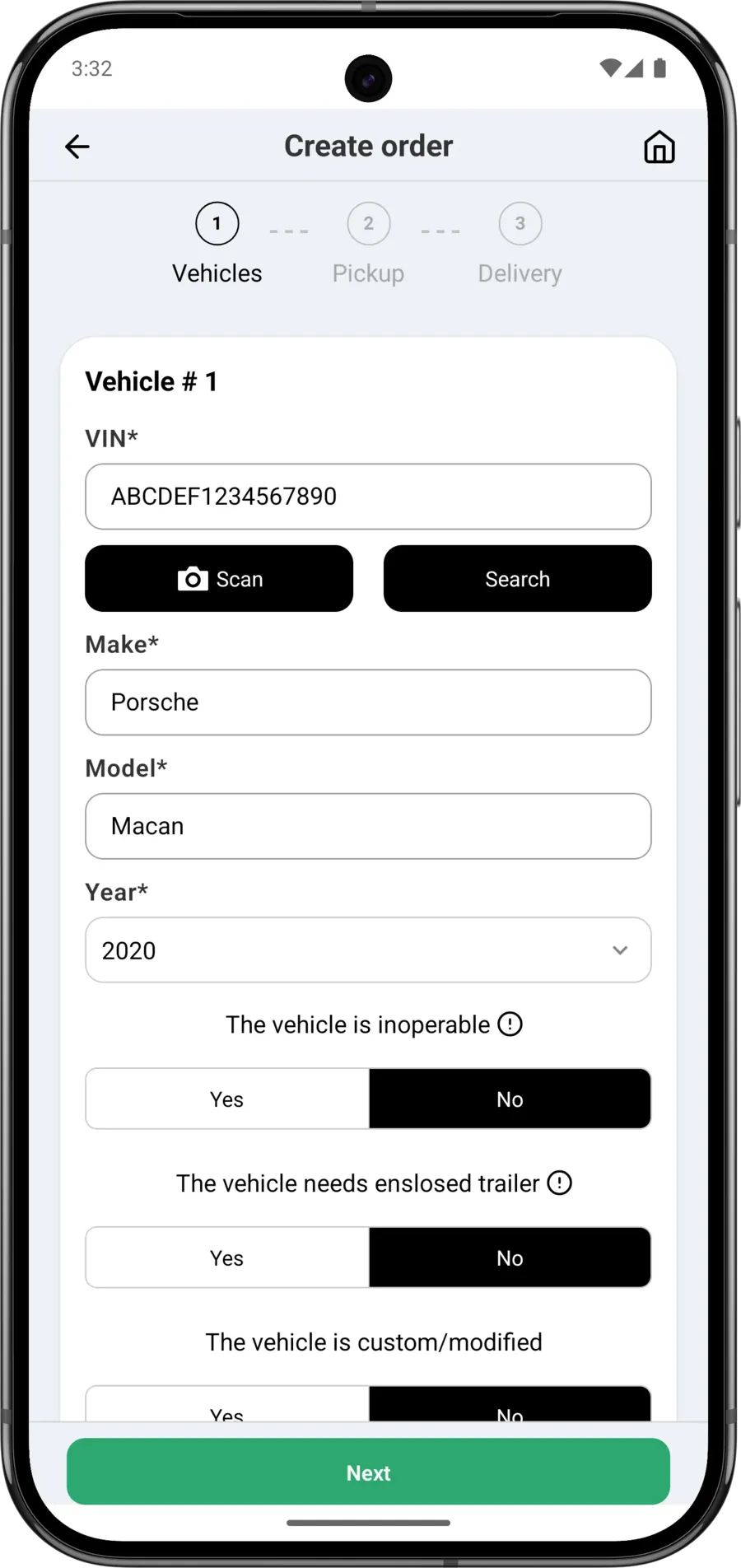 Fast order setup