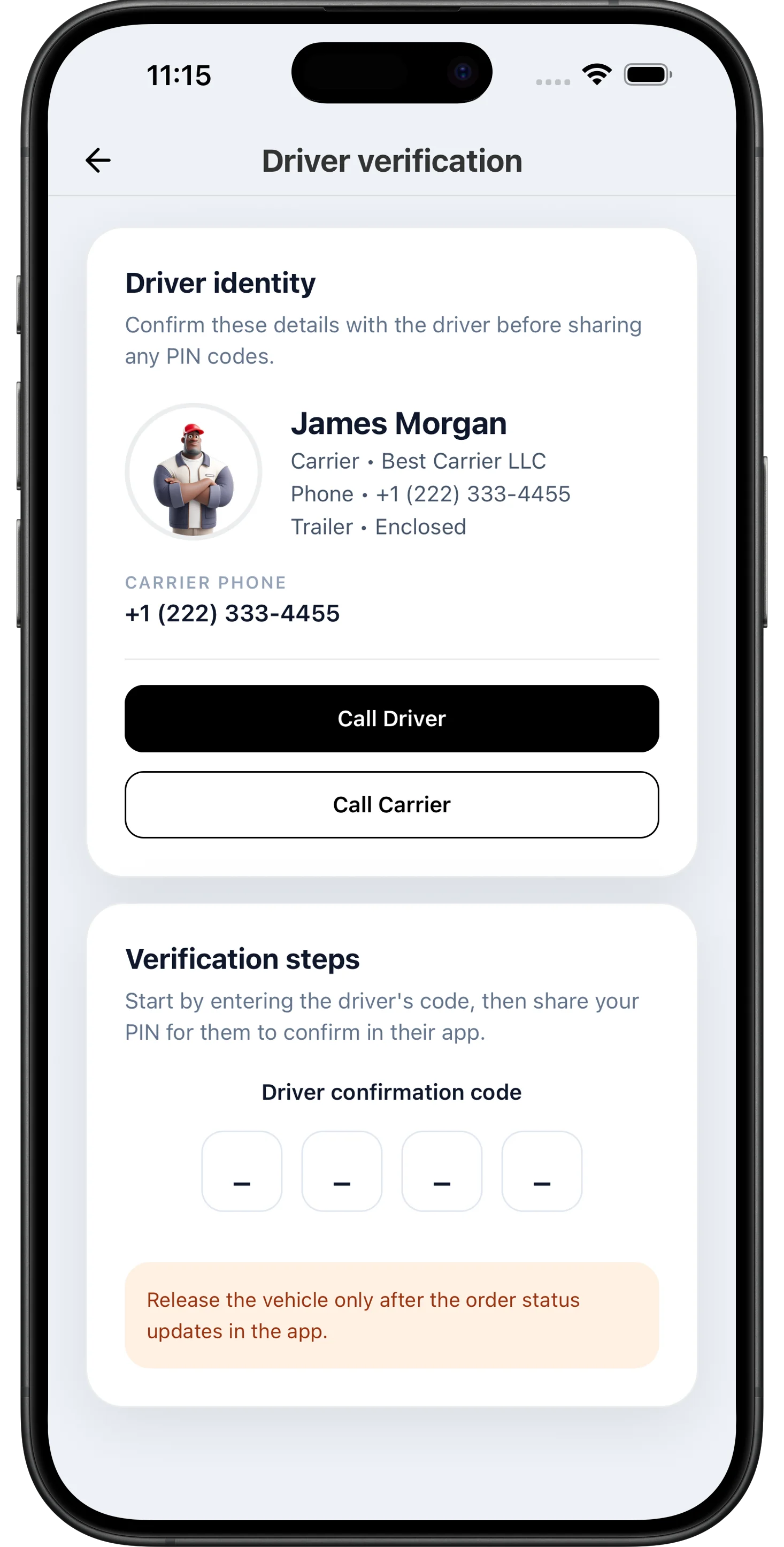 PIN-confirmed pickup and delivery