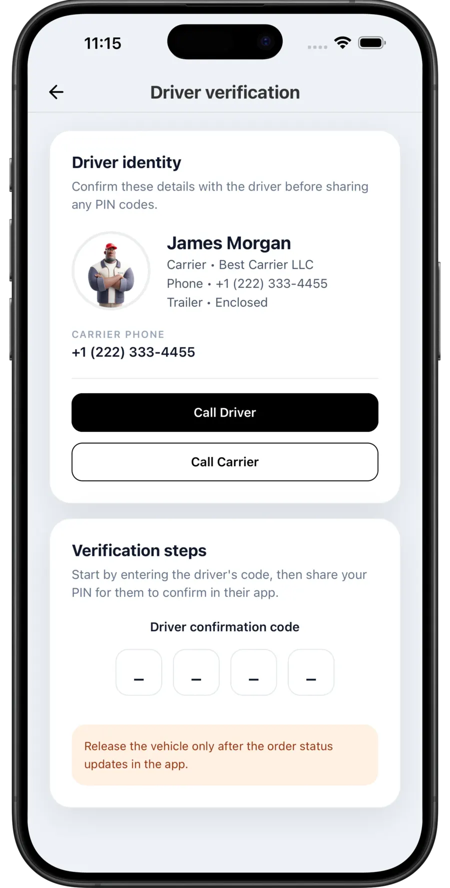 PIN-confirmed pickup and delivery