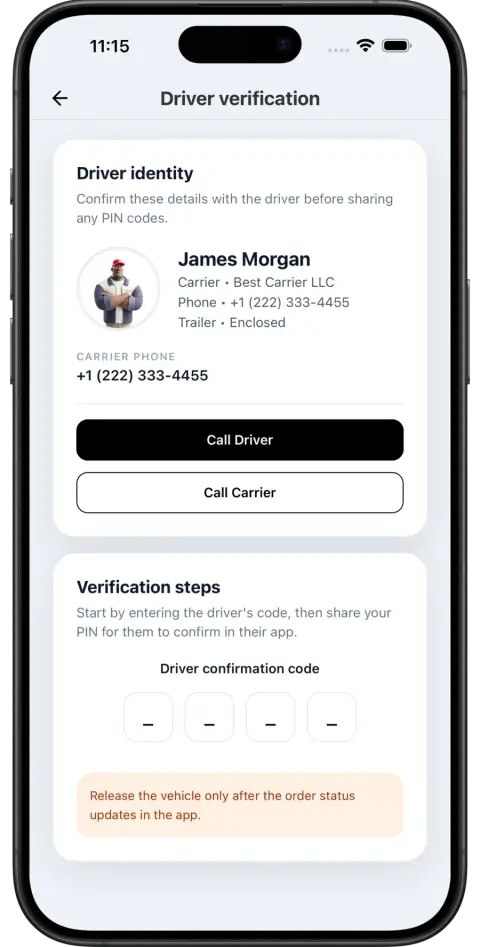 PIN-confirmed pickup and delivery